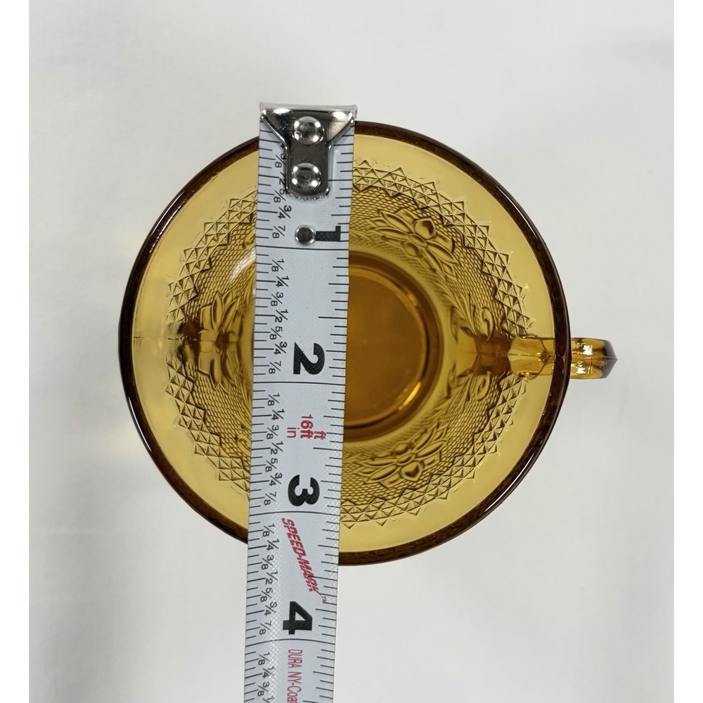 Set of 6 Tiara Indiana Glass Amber Sandwich Daisy Pattern Punch Tea Cups Vintage - Picture 10 of 16